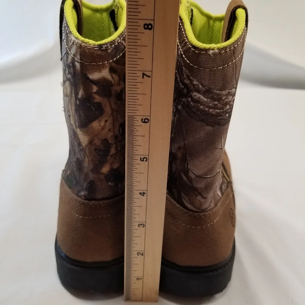 Magellan Outdoors Boots Youth Size 3D Camouflage RealTree Brown Neon Green